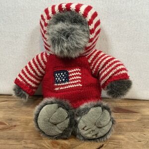 Dillard's USA‎ Plush Stuffed Gray Bear Patriotic Flag Red Sweater Hoodie 16"